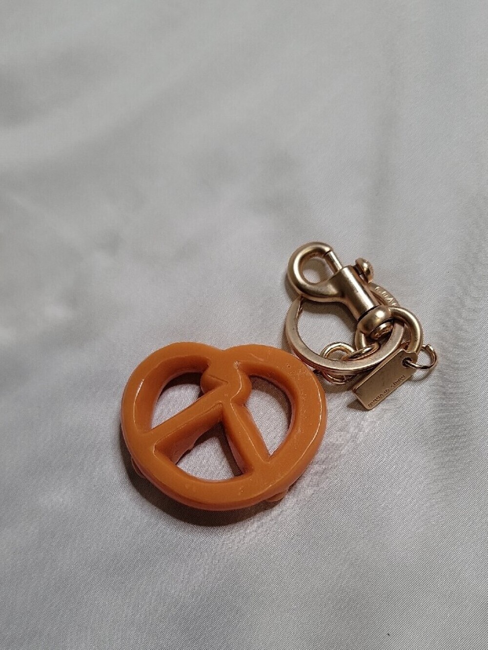 Coach Orange Pretzel Charm Key Ring with Gold Hardware - Picture 3 of 3